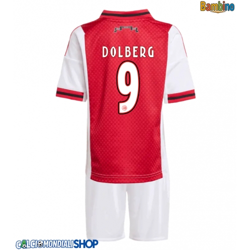 Maglie da calcio Ajax Kasper Dolberg #9 Prima Maglia Bambino 2025-26 Manica Corta + Pantaloni corti)